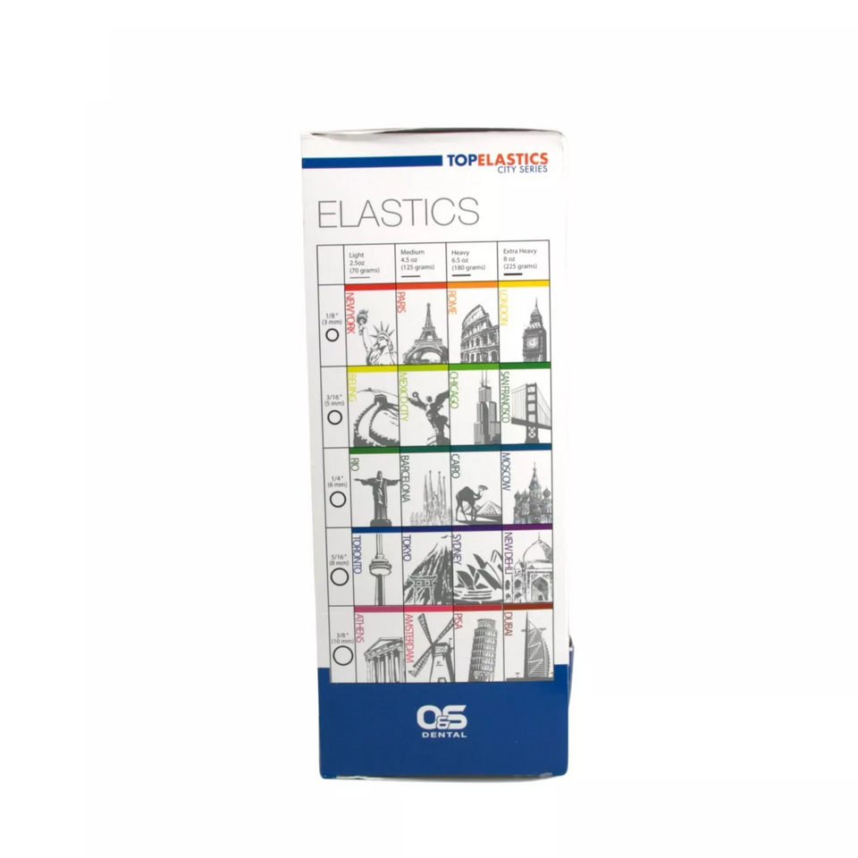 O&S Top Elastic City Series Orthodontic Elastomerics Intraoral Rubber Bands - Latex (5000/Box)