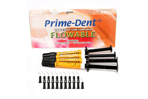 Prime-Dent Flowable Light Cure Dental Composite 4 Syringe Kit with 20 Tips - First Choice Dental Supplies
