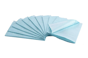 House Brand Dental Patient Blue Bibs 13" x 18" 2-Ply Paper/1-Ply Poly, Plain - First Choice Dental Supplies